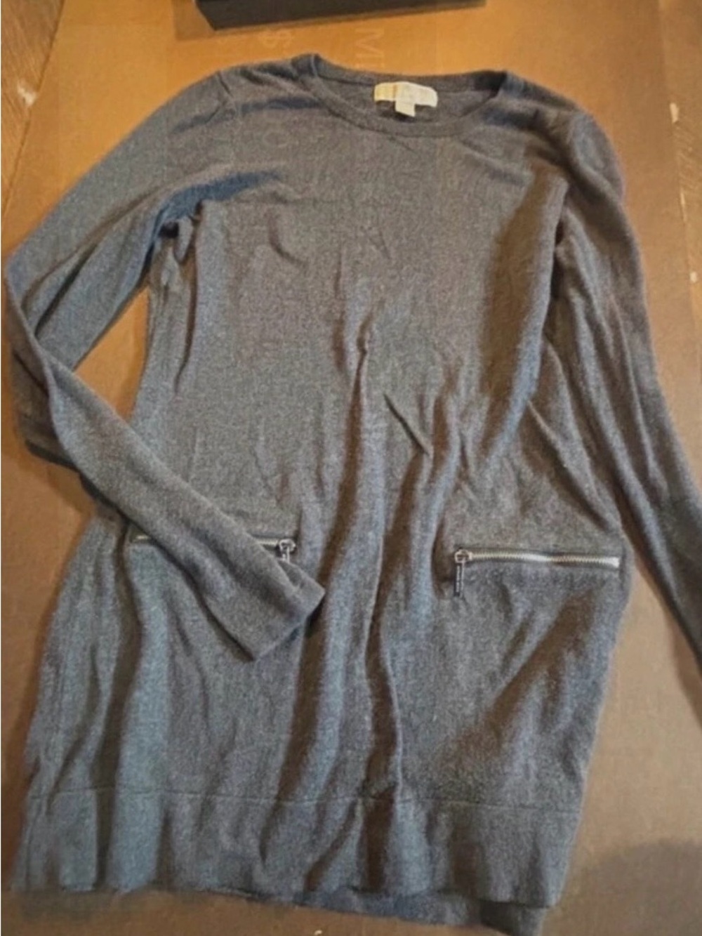 Michael Kors Gray Crewneck Sweater with Zip Pockets